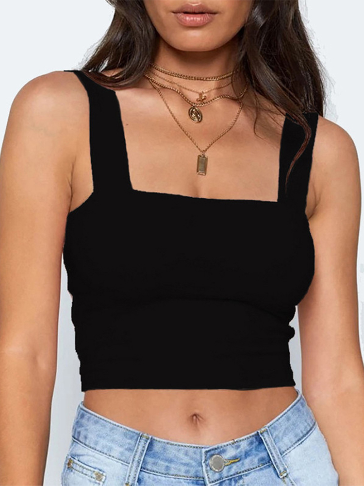 Women's Tanks Camis Square Neck Sleeveless Summer Crop Top White Women Black Casual Basic T Shirt Off Shoulder Cami Sexy Backless Tank Top 230520