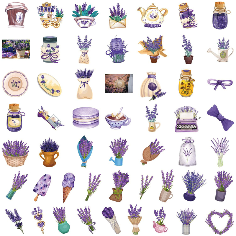 50Pcs Lavender Sticker Romantic Plants Flower Graffiti Kids Toy Skateboard car Motorcycle Bicycle Sticker Decals Wholesale
