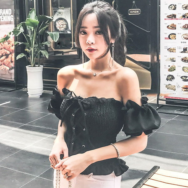 Womens Blouses Shirts Arrival Boho Sexy Summer Crop Top Tops and Puff Sleeve Off Shoulder Lace Up Beach Shirt blusa feminina 230519