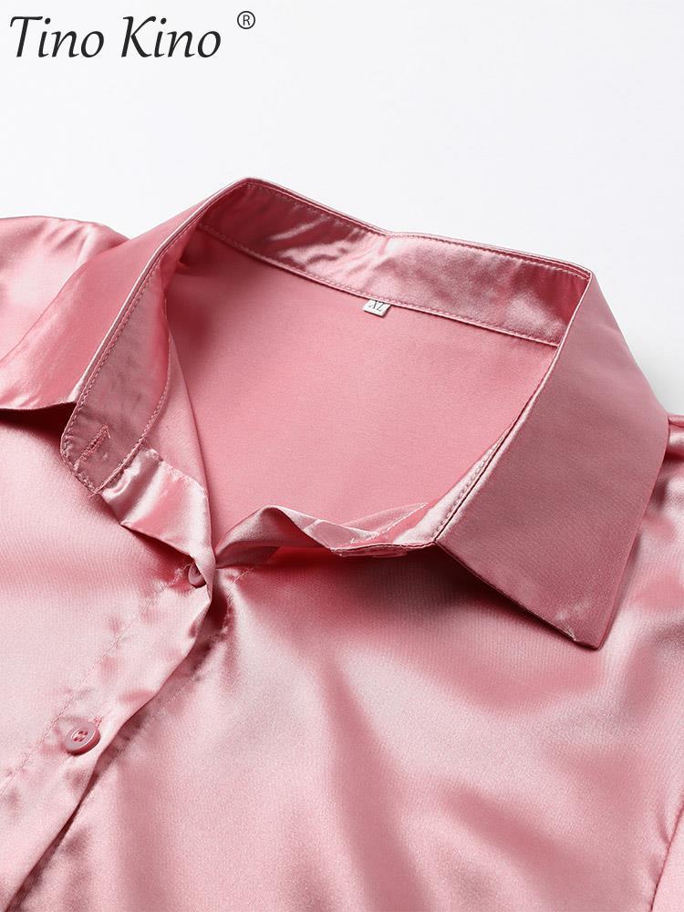 Womens Blouses Shirts Satin Silk Shirt Top Elegant Vneck Spring Summer Office Ladies Loose Button Up Long Sleeve Tops 230519