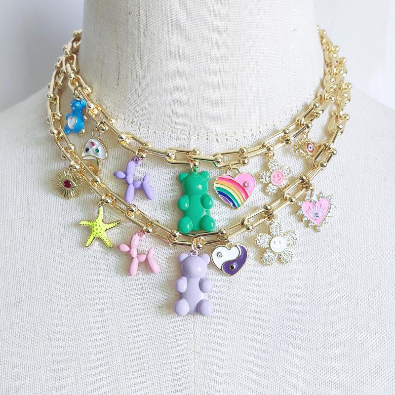 Necklaces Handmade Green Purple Cute Bear Pendant Collar Punk Copper Alloy Horseshoe Chain Jewelry Boho Charm Starfish Balloon Dog Choker
Necklaces Handmade Green Purple Cute Bear Pendant Collar Punk Copper Alloy Horseshoe Chain Jewelry Boho Charm Starfish Balloon Dog Choker