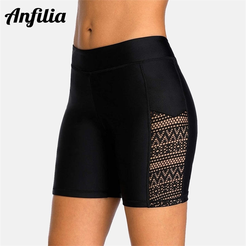 Swim Wear Anfilia Women's Boyleg Trunks High Waisted Lace Hollow Out Board Shorts Swimming 230519