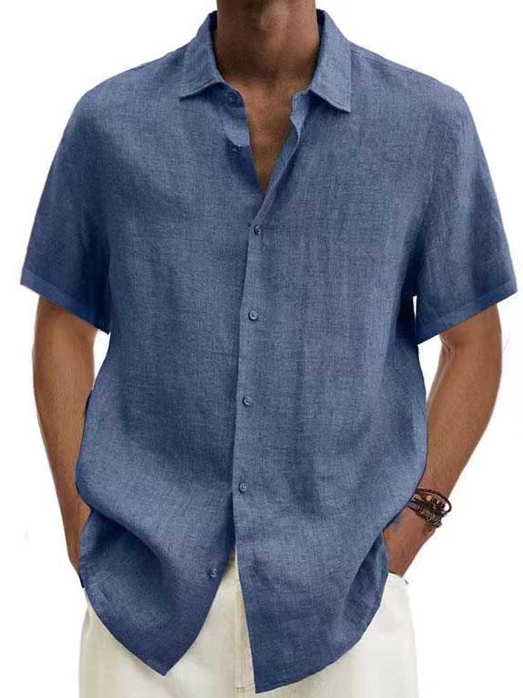 Men's Casual Shirts Cotton Linen Blouse Summer Men Turn Down Collar Short Sleeve Button Loose Blouse Tops Oversized S-5XL SZE-ST22092 230519