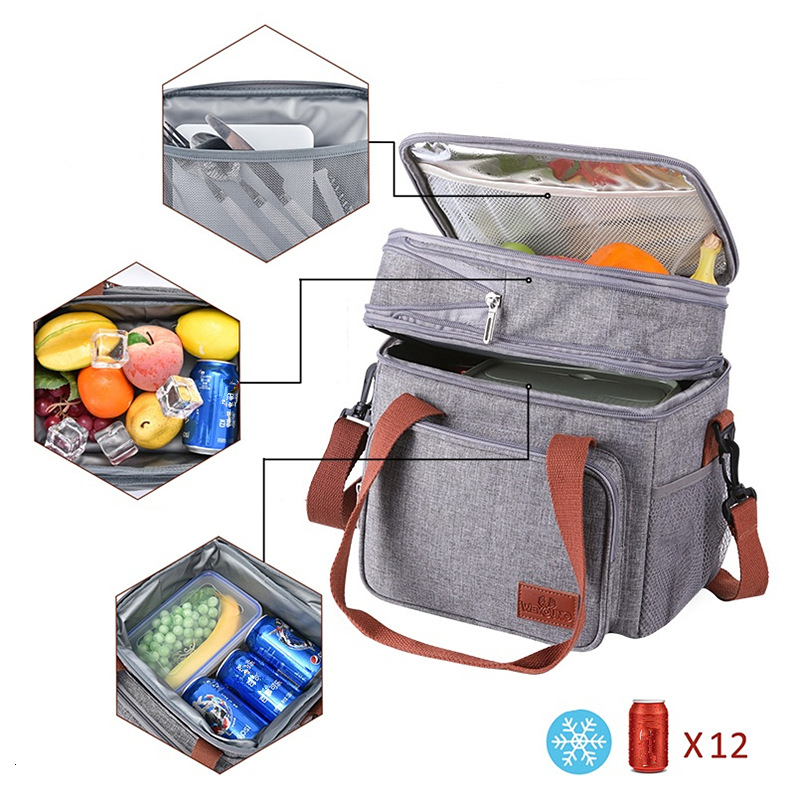 Ice PacksIsothermic Bags Double Layer Thermal Lunch Bag Large Capacity Picnic Bento Box Meal Pouch Food Insulated Cooler Delivery for Women Men Kids 2