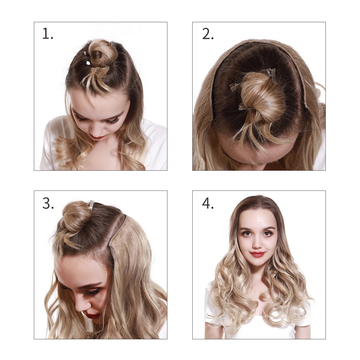 Synthetic Blonde Clip on in Hair Extensions Curly Hairpieces Heat Resistant Natural Fake Hair For Women