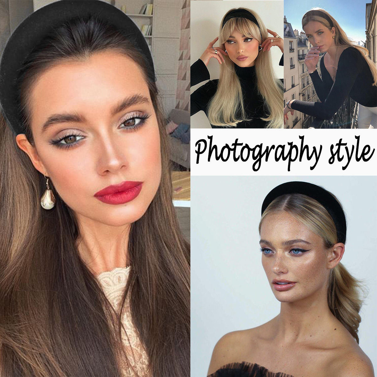 28" Synthetic Long Straight Headband Half Head Hair Wigs, a Hair Sleeve That Combines a Headband With a Wig