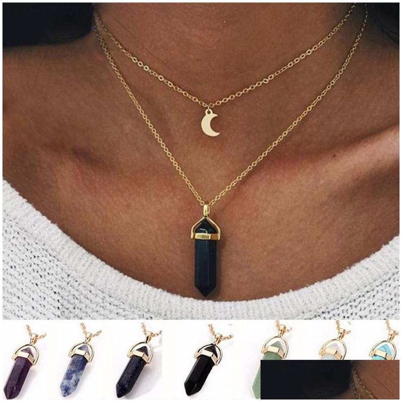 Pendant Necklaces Natural Stones Moon Pendants Necklace Double Layer Gold Link Chains Women Crystal Quartz Hexagonal Prism Point Hea Dhxfk
Pendant Necklaces Natural Stones Moon Pendants Necklace Double Layer Gold Link Chains Women Crystal Quartz Hexagonal Prism Point Hea Dhxfk