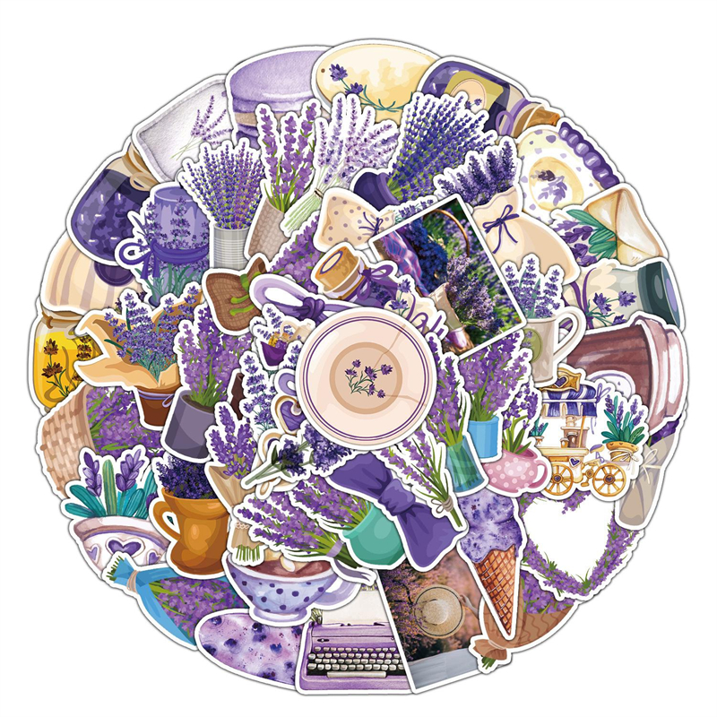 50Pcs Lavender Sticker Romantic Plants Flower Graffiti Kids Toy Skateboard car Motorcycle Bicycle Sticker Decals Wholesale