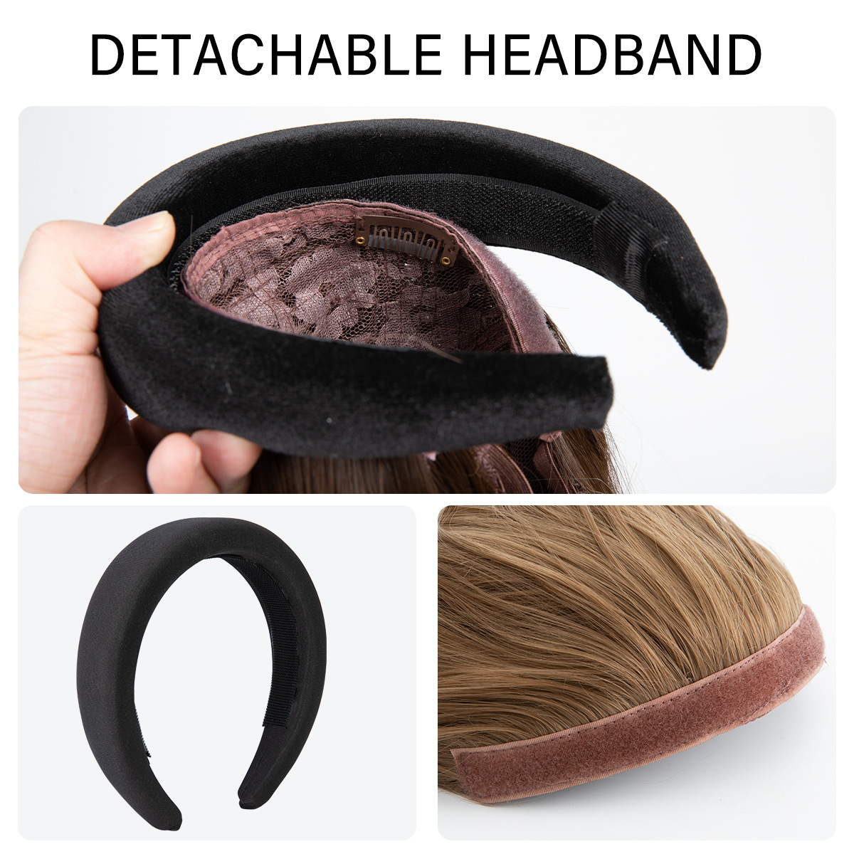 28" Synthetic Long Straight Headband Half Head Hair Wigs, a Hair Sleeve That Combines a Headband With a Wig