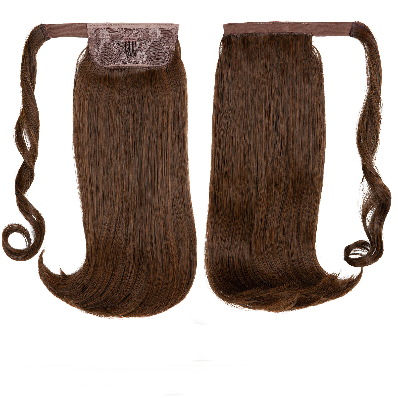 Synthetic 17" Long Wavy Ponytail Hair Extension Curly Clip In Hairpiece Blonde Wrap Around Pigtail Smooth Fake Pony Tail