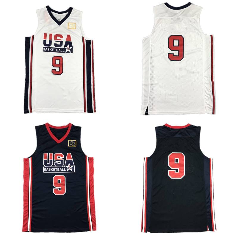 Stitched Michael 9 Basketball Jersey Mens National Dream Team Jersey Stitched Blue White Short Sleeve Shirt S-XXL