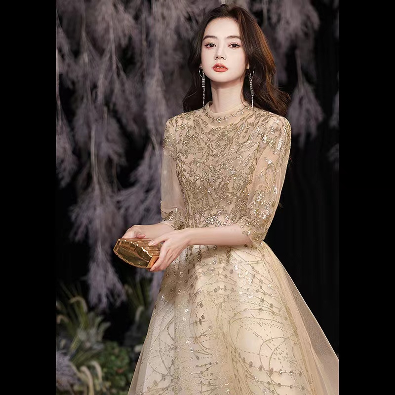 Mother Of The Bride Dresses Elegant Jewel Neck Long Sleeves Lace Appliques Crystal Beads Evening Gowns Wear Wedding Guest African Bridesmaid Dress 403