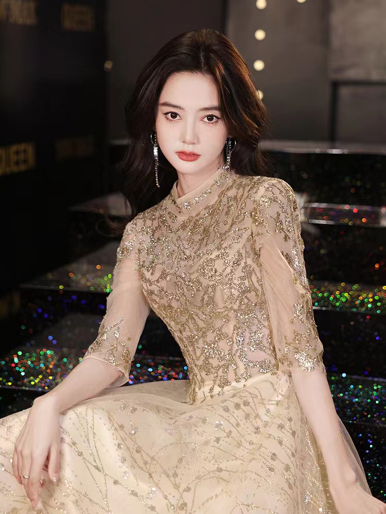 Mother Of The Bride Dresses Elegant Jewel Neck Long Sleeves Lace Appliques Crystal Beads Evening Gowns Wear Wedding Guest African Bridesmaid Dress 403
