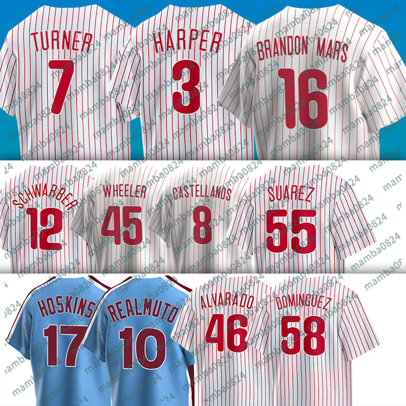 3 Harper Baseball Jerseys Phillies Trea Turner Jose Alvarado Seranthony Dominguez Nick Castellanos Ranger Suarez Zack Wheeler Cristian Pache Aaron Nola, Women( fei cheng ren)
3 Harper Baseball Jerseys Phillies Trea Turner Jose Alvarado Seranthony Dominguez Nick Castellanos Ranger Suarez Zack Wheeler Cristian Pache Aaron Nola, Women( fei cheng ren)