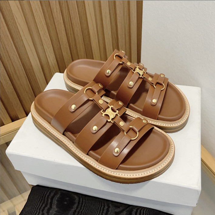 Women's sandal slippers summer wear versatile classic embossed craft muller shoes round toe design maximum size 35 - 41