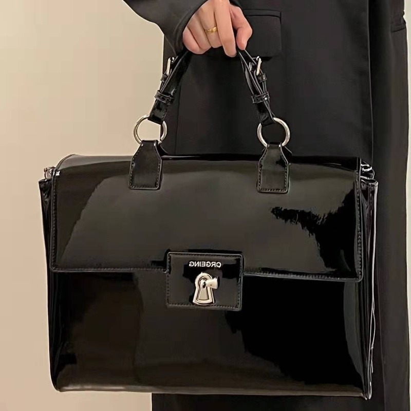 Briefcases Xiuya Trendy Female Briefcase Cool Patent Leather Shoulder Laptop Bag Women Large Capacity Messenger Bag Big Handbags 230520