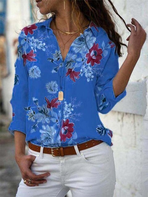 Womens Blouses Shirts Women Plus Size 5XL Turndown Collar Blouse Shirt Casual Tops Elegant Work Wear Chiffon Ladies Clothing 230519