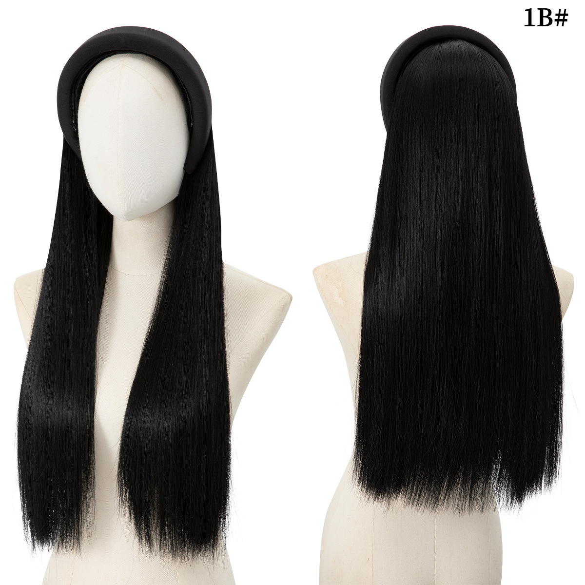 28" Synthetic Long Straight Headband Half Head Hair Wigs, a Hair Sleeve That Combines a Headband With a Wig