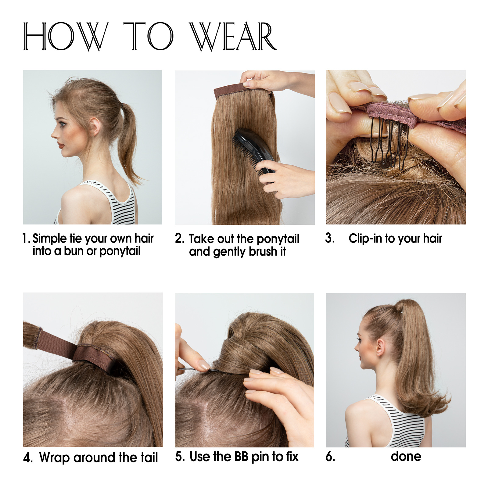 Synthetic 17" Long Wavy Ponytail Hair Extension Curly Clip In Hairpiece Blonde Wrap Around Pigtail Smooth Fake Pony Tail