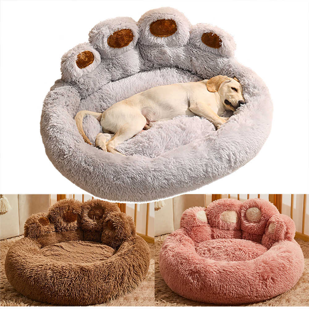 kennels pens Winter Bear Paw Shape Casa Soft Sofa Washable Long Plush Indoor And Outdoor Medium Large Pet Bed Warm Mat Dog Accessorie