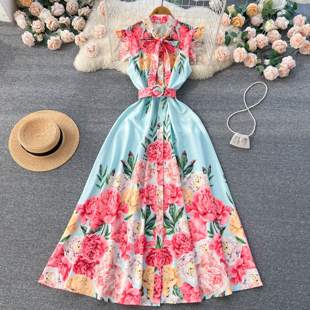 2023 Casual Dresses Summer Runway Fashion Ruffles Sleeveless Floral Print Maxi Dress Women Bow Neck Flying Sleeve Single Breasted A-Line Party Dress, Same as picture
2023 Casual Dresses Summer Runway Fashion Ruffles Sleeveless Floral Print Maxi Dress Women Bow Neck Flying Sleeve Single Breasted A-Line Party Dress, Same as picture
