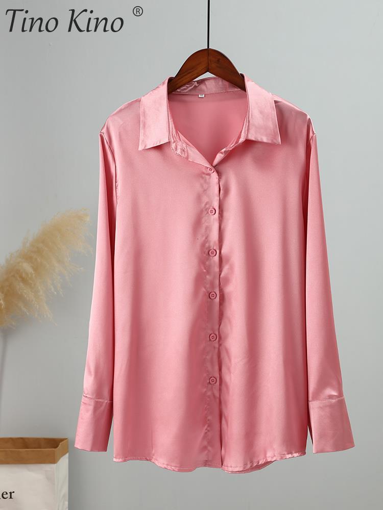 Womens Blouses Shirts Satin Silk Shirt Top Elegant Vneck Spring Summer Office Ladies Loose Button Up Long Sleeve Tops 230519