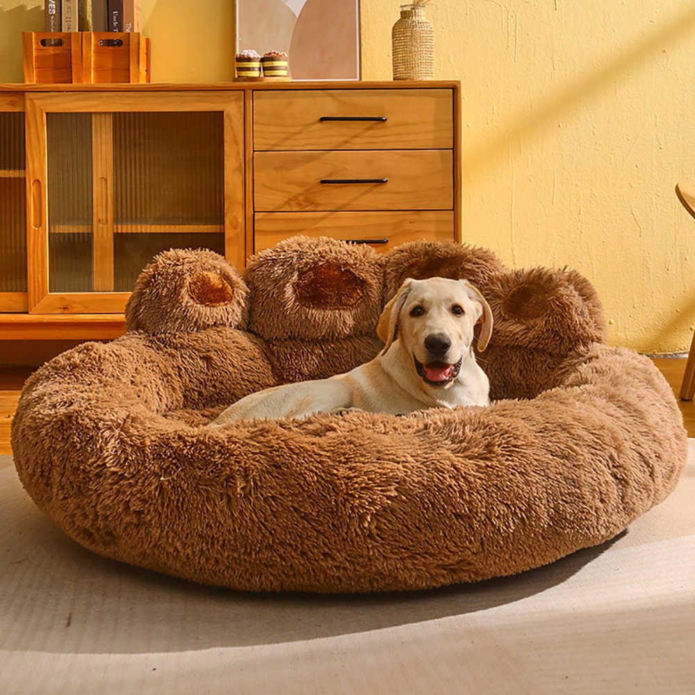 kennels pens Winter Bear Paw Shape Casa Soft Sofa Washable Long Plush Indoor And Outdoor Medium Large Pet Bed Warm Mat Dog Accessorie