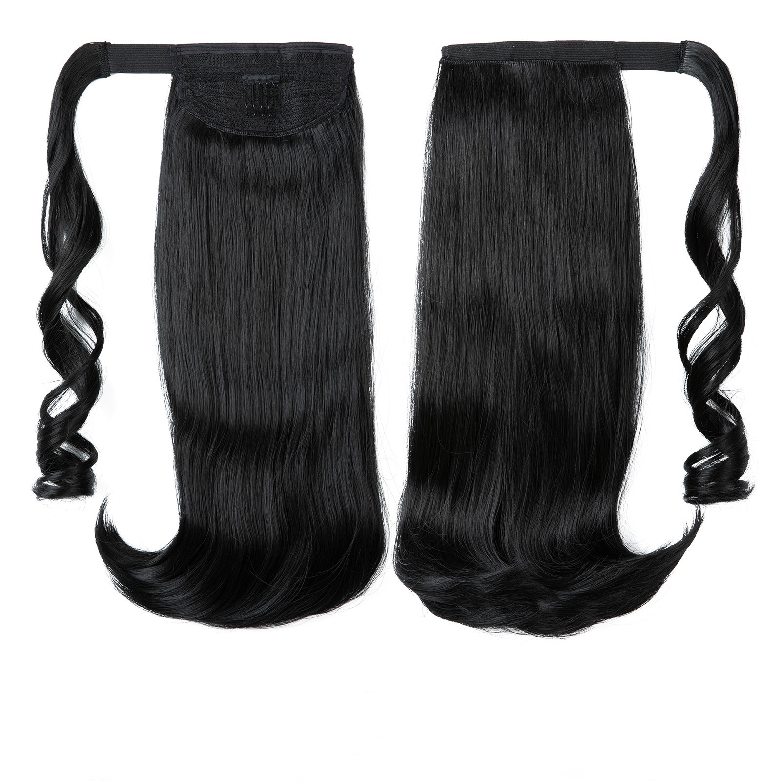 Synthetic 17" Long Wavy Ponytail Hair Extension Curly Clip In Hairpiece Blonde Wrap Around Pigtail Smooth Fake Pony Tail