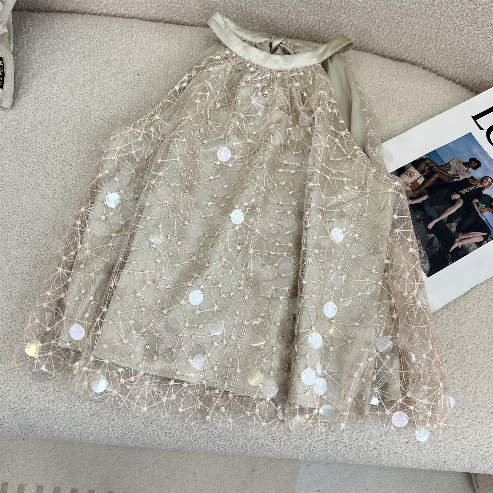 Womens summer halter neck tanks sleeveless embroidery paillette sequined loose vest camis top