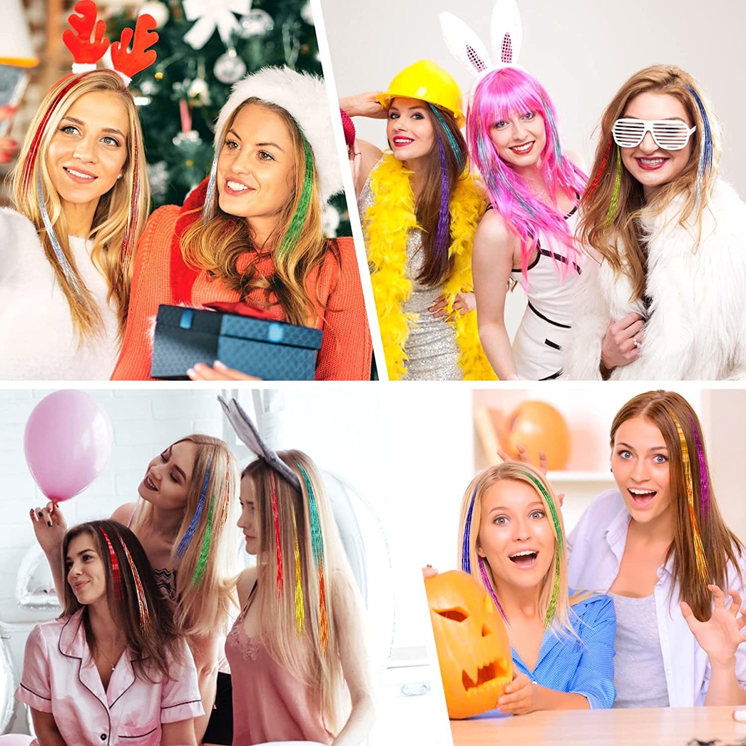 Braiders 47 Inches Hair Extension Tinsel 2400 Strands Glitter Kit for Christmas Year Halloween Cosplay Party 230520