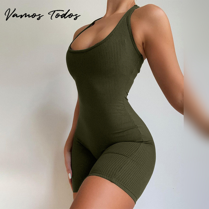 Women's Jumpsuits Rompers Vamos Todos Summer Basic Solid Jumpsuit For Women Crop Top Skinny Shorts Women Bodycon Bodysuit Sports Casual Ropa De M