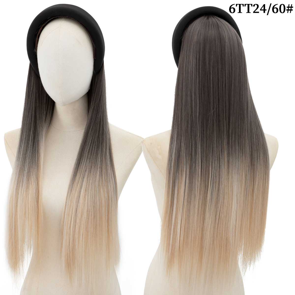 28" Synthetic Long Straight Headband Half Head Hair Wigs, a Hair Sleeve That Combines a Headband With a Wig
