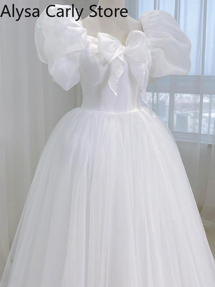 Basic Casual Dresses White Elegant Sweet Princess Dress Women Bow Puff Sleeve Korean Kawaii Midi Dress Female Autumn Casual Evening Party Dress 230520