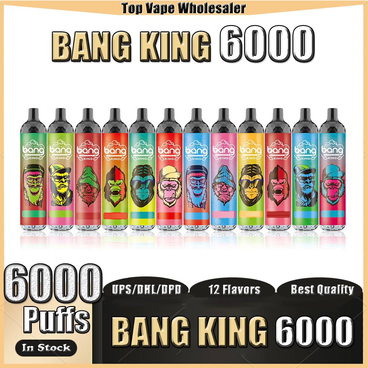 Bang King 6000 Puffs Rechargeable E Cigarettes 5% Disposable Vape Pen With 1100mAh Type-C Battery 14ML Cartridge VS 9000 12000
Bang King 6000 Puffs Rechargeable E Cigarettes 5% Disposable Vape Pen With 1100mAh Type-C Battery 14ML Cartridge VS 9000 12000
