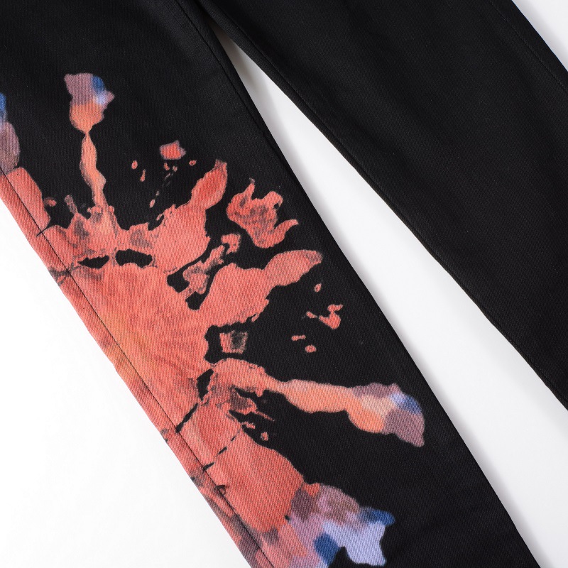 Casual men black straight washed graffiti pattern splashes ink amiryes elastic jeans