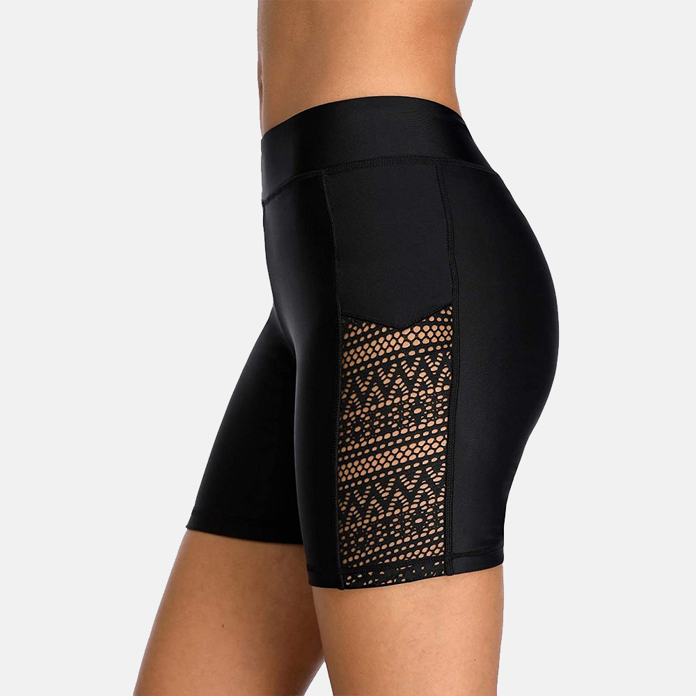 Swim Wear Anfilia Women's Boyleg Trunks High Waisted Lace Hollow Out Board Shorts Swimming 230519