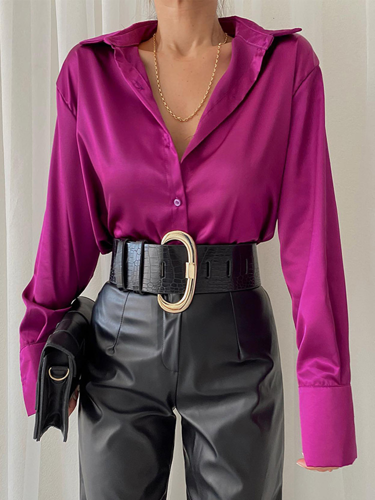 Womens Blouses Shirts Satin Silk Shirt Top Elegant Vneck Spring Summer Office Ladies Loose Button Up Long Sleeve Tops 230519