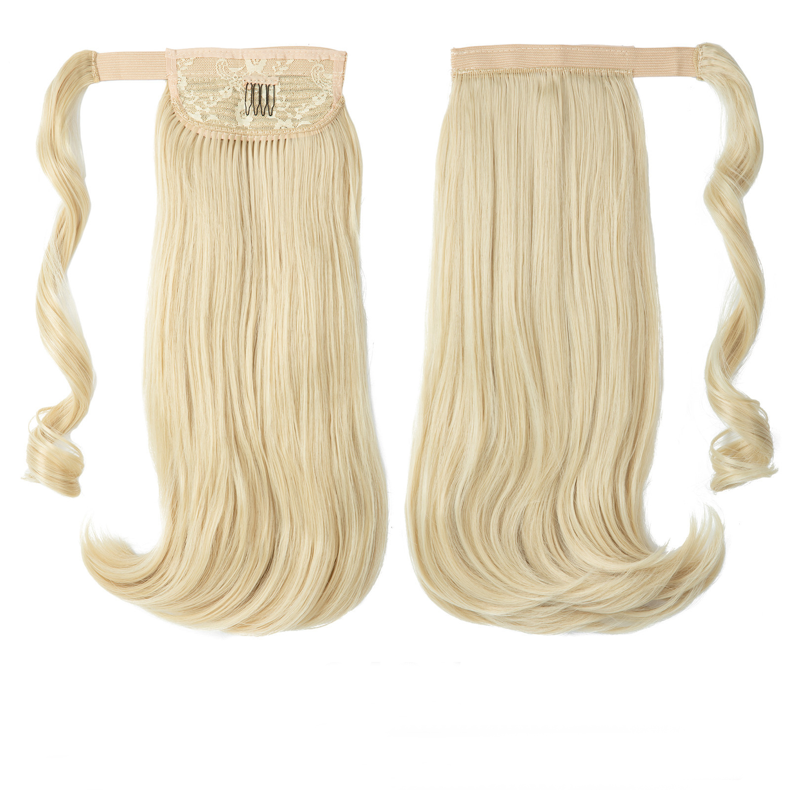 Synthetic 17" Long Wavy Ponytail Hair Extension Curly Clip In Hairpiece Blonde Wrap Around Pigtail Smooth Fake Pony Tail