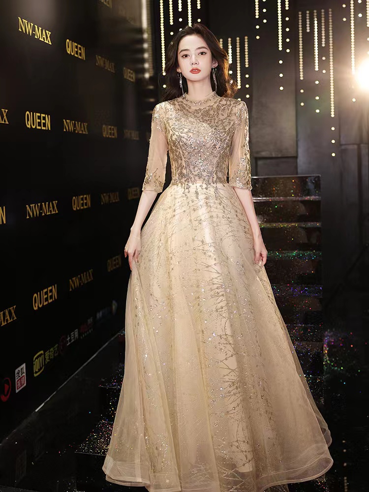 Mother Of The Bride Dresses Elegant Jewel Neck Long Sleeves Lace Appliques Crystal Beads Evening Gowns Wear Wedding Guest African Bridesmaid Dress 403
