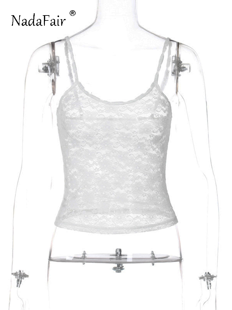 Women's Tanks Camis Nadafair Women Mesh See Through White Sexy Sleeveless Spaghetti Straps Skinny Crop Tops Casual Basic Y2K Summer 2023 230520