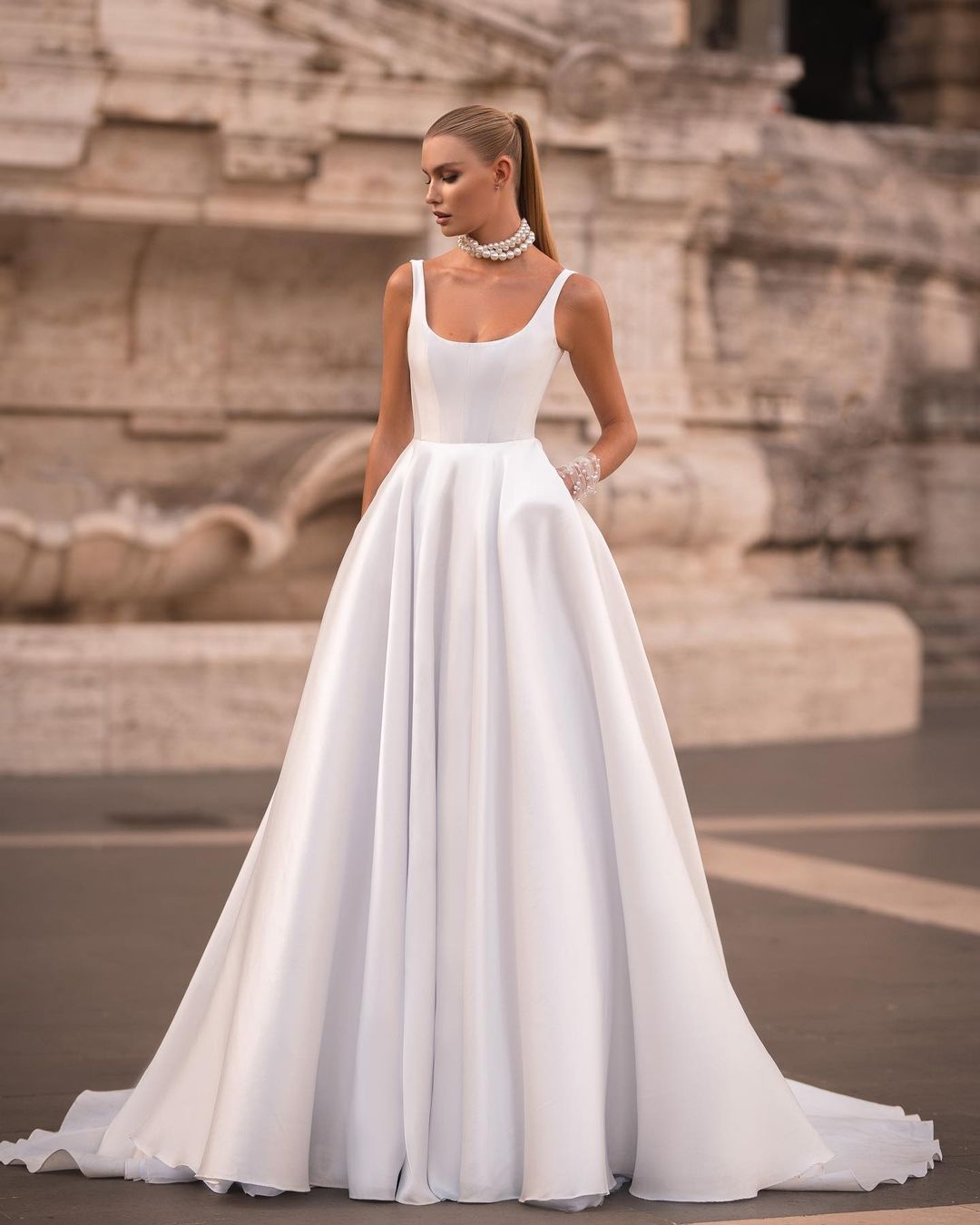 A-E Satin Wedding Dress With Straps And Boned Bodice 0226Lz