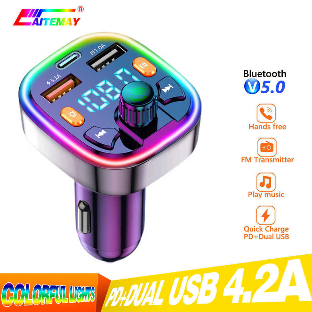 New KEBIDU FM Transmitter Car Bluetooth MP3 Audio Player Wireless Handsfree Car Kit with 18W PD Type-c Fast Dual USB Charger