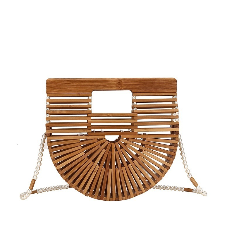Waist Bags Half Moon Wooden Shoulder Crossbody for Women Bamboo Woven Summer Beach Straw Bag Rattan Small Phone Purse 230520