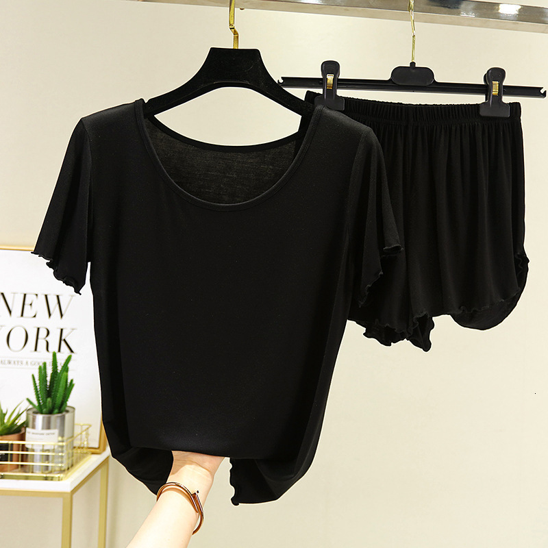 Women's Sleepwear Modal short sleeved pajamas Women's summer pajama set Bottom shirt short sleeved set Large size family clothing pajamas Po