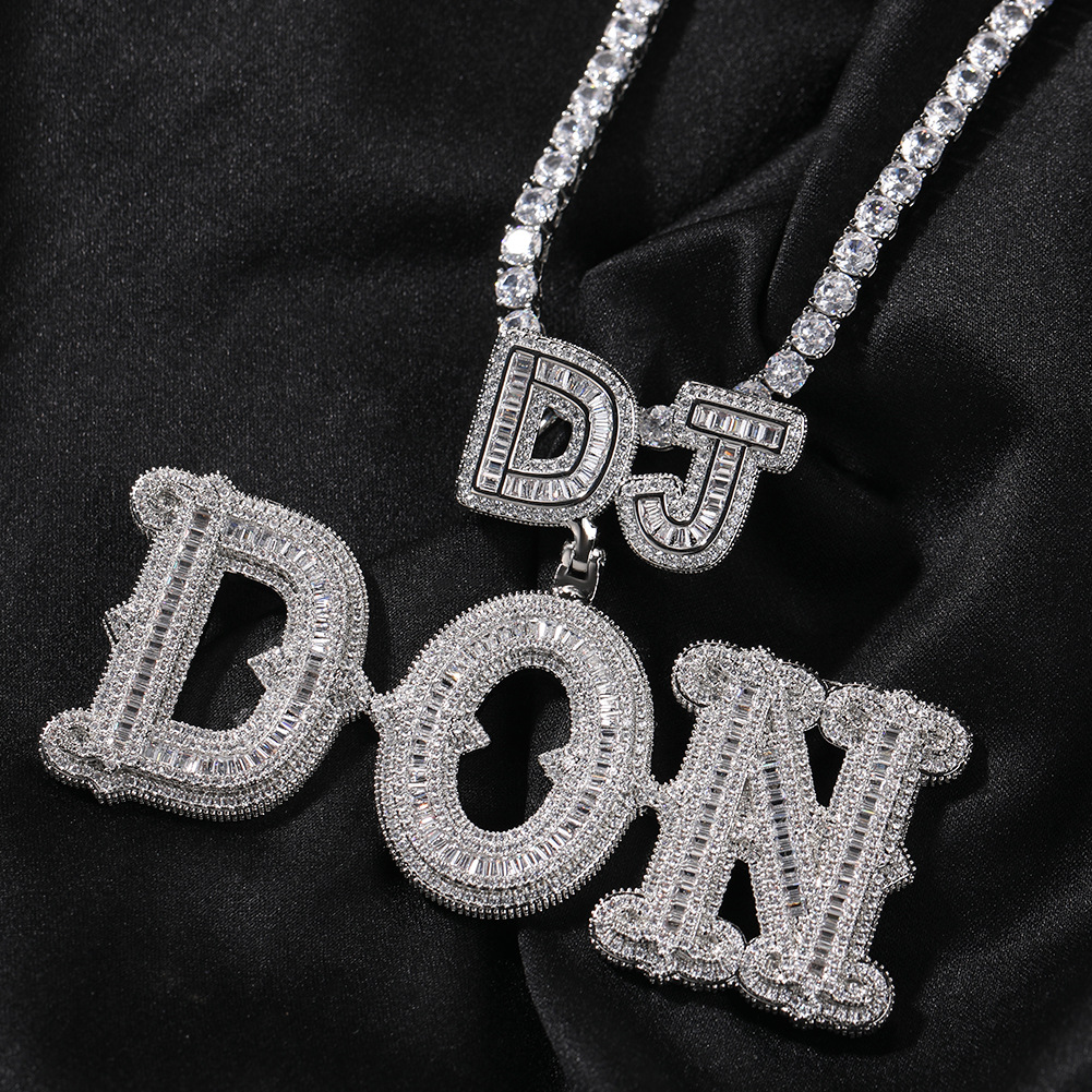 0-9 A-Z Custom Name Letters Pendant Necklaces T Zircon Charm Letters Numbers Tail Clasp Men Women Jewelry Gift