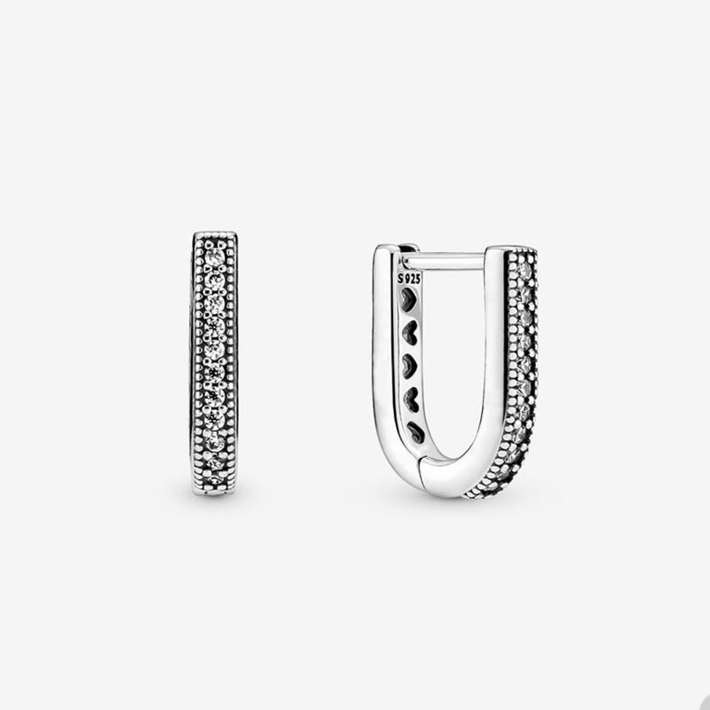 U-shaped Hoop Earrings Authentic Sterling Silver Party Earring Set Jewelry For Women Sisters Gift Crystal diamond earring with Retail Box