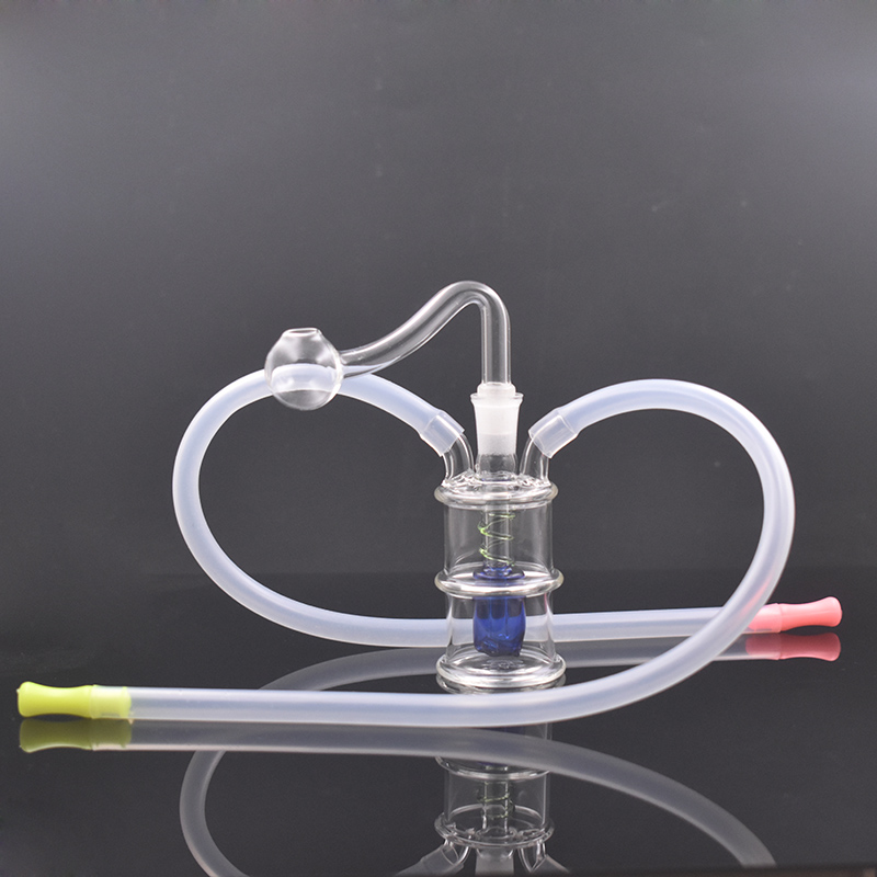 Double Mouthpieces Glass Oil Burner Bong Water Pipes Inline Birdcage Matrix Perc with 10mm Male Thick Pyrex Glass Oil Burner Pipe Silicone Tube for Smoking Tools 2pcs