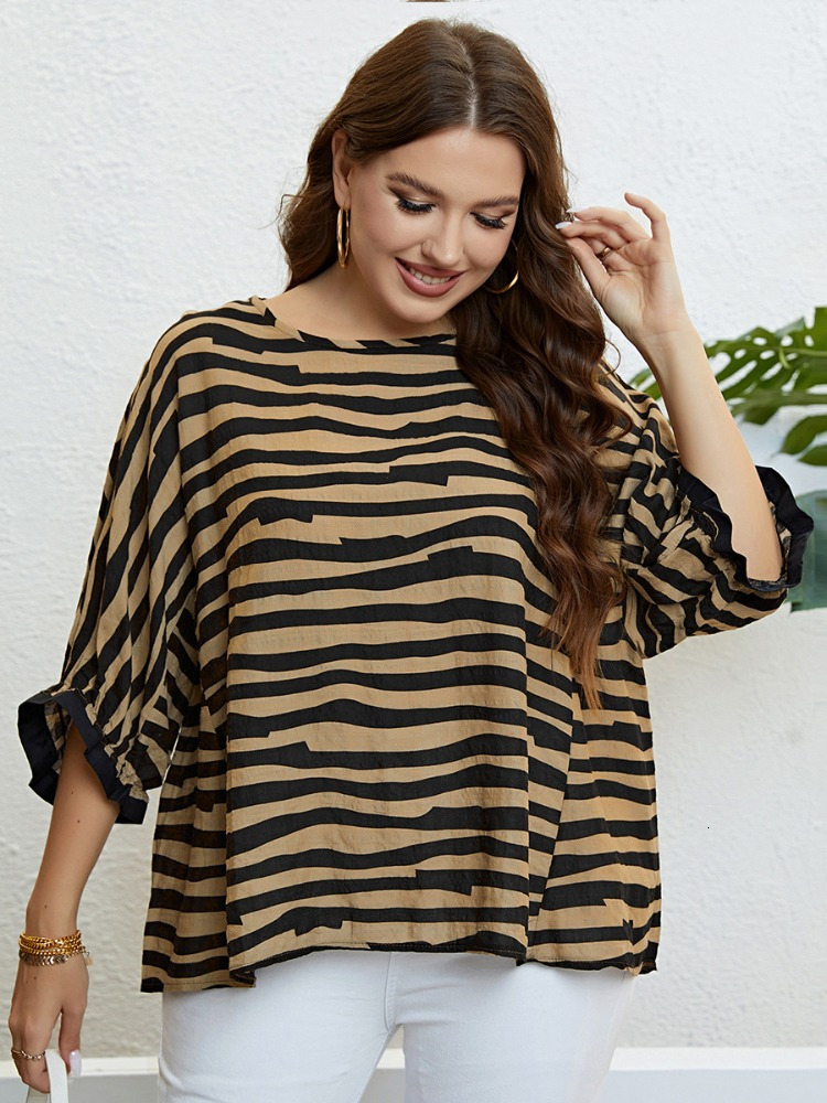 Women's Plus Size TShirt Summer Zebra Pattern 34 Sleeves Elegant Large Top blusas plus size mujer peplum top roupas femininas 230520