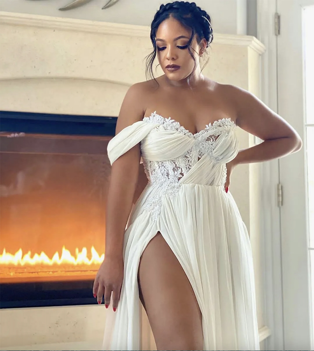 Plus Size Dresses Side Split Chiffon Sweetheart Boho Vestido De Novia African Beach Bridal Wedding Dress 0431