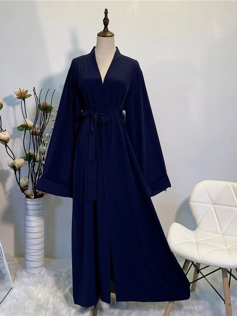 Ethnic Clothing Ramadan Eid Fashion Kimono Muslim Dress Smooth Silk Elegant Solid Color Long Muslim Abayas Women's Modest Dress 230520
